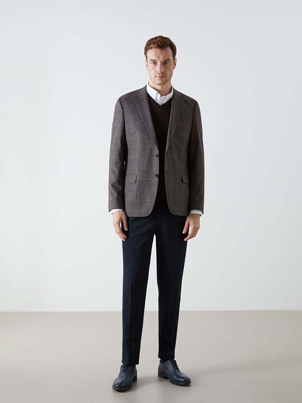 Kahverengi Standart Kalıp Erkek Blazer Ceket-1