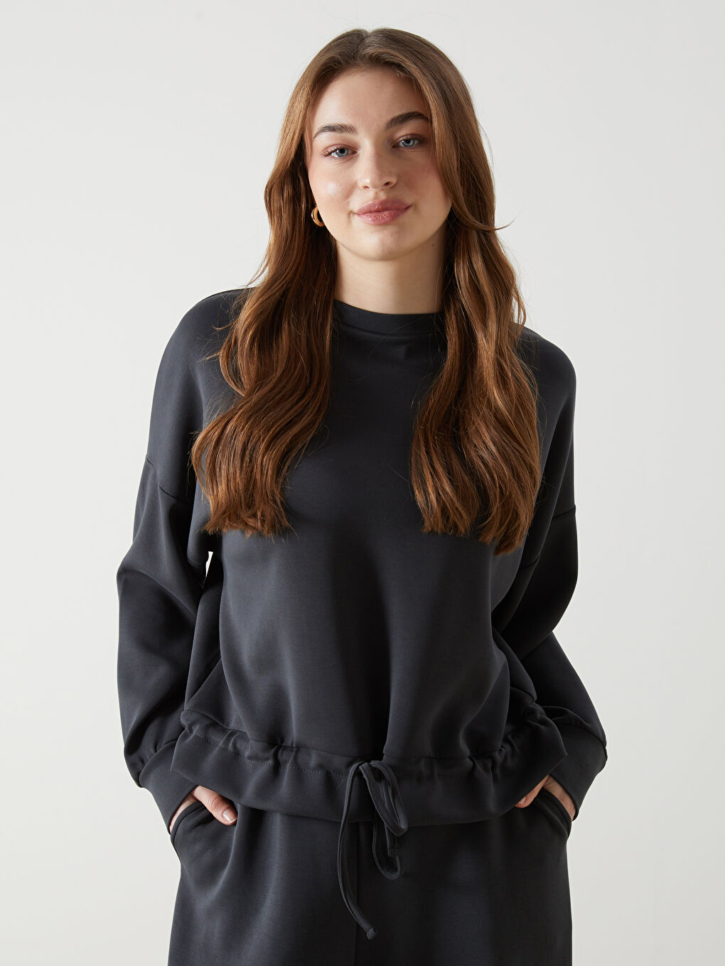 Antrasit Bisiklet Yaka Kadın Sweatshirt