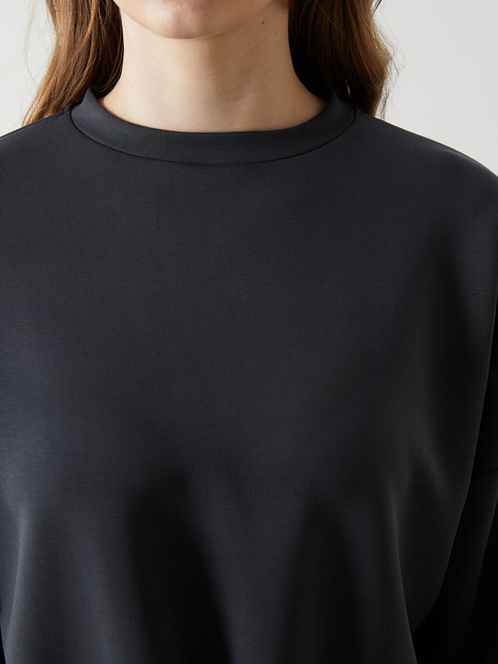 Antrasit Bisiklet Yaka Kadın Sweatshirt-2