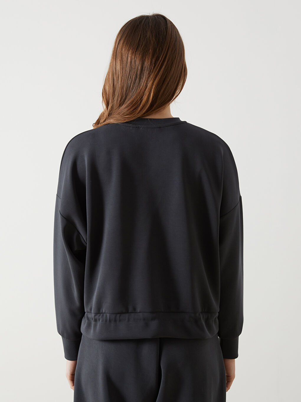 Antrasit Bisiklet Yaka Kadın Sweatshirt-3