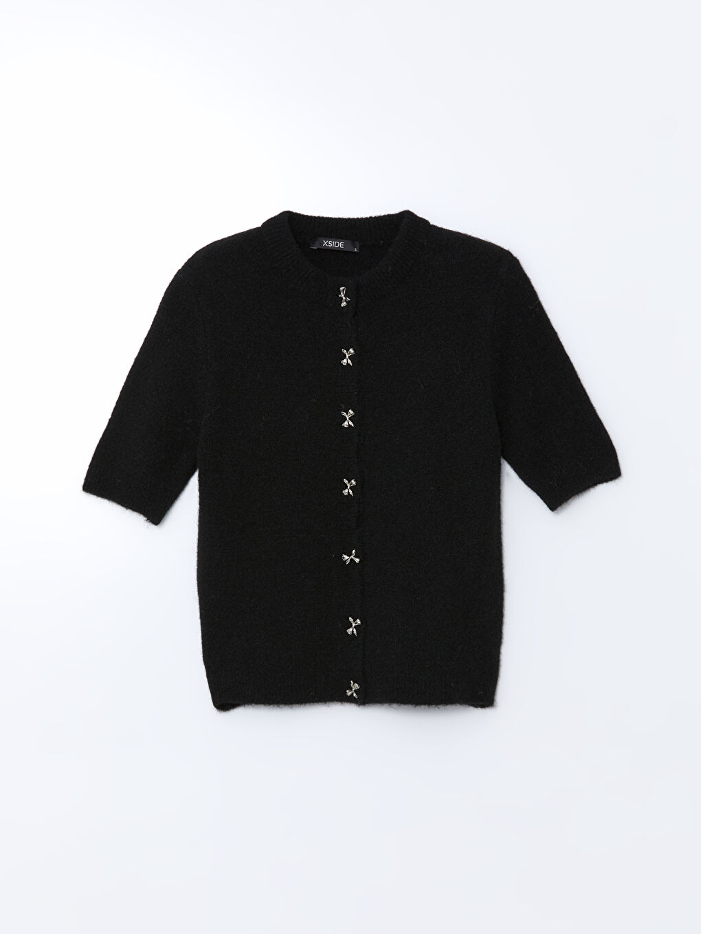 Siyah Bisiklet Yaka Pelüş Kadın Triko Hırka-4