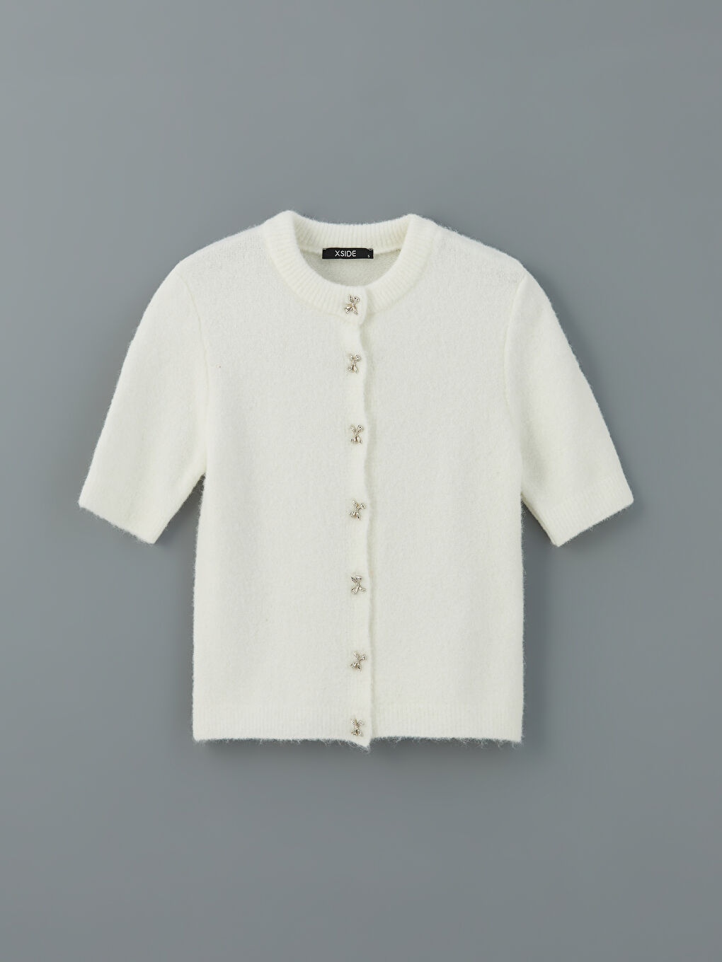 Ekru Bisiklet Yaka Pelüş Kadın Triko Hırka-4