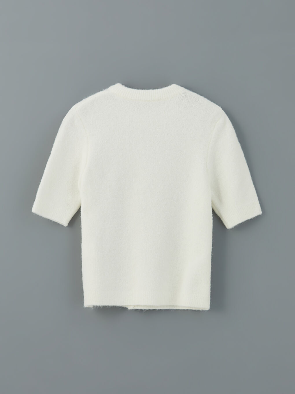 Ekru Bisiklet Yaka Pelüş Kadın Triko Hırka-5