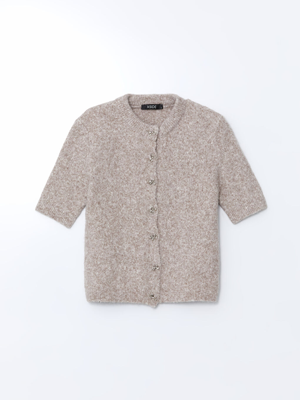 Bej Bisiklet Yaka Pelüş Kadın Triko Hırka-4