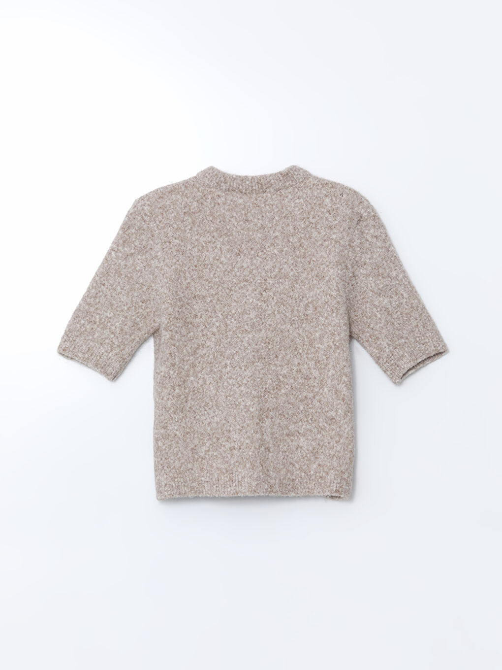 Bej Bisiklet Yaka Pelüş Kadın Triko Hırka-5