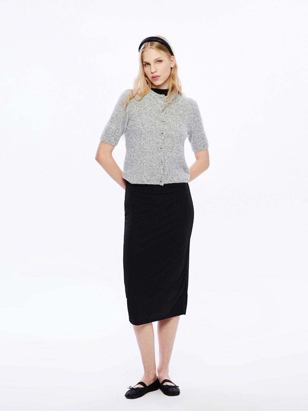 Gri Bisiklet Yaka Pelüş Kadın Triko Hırka-1