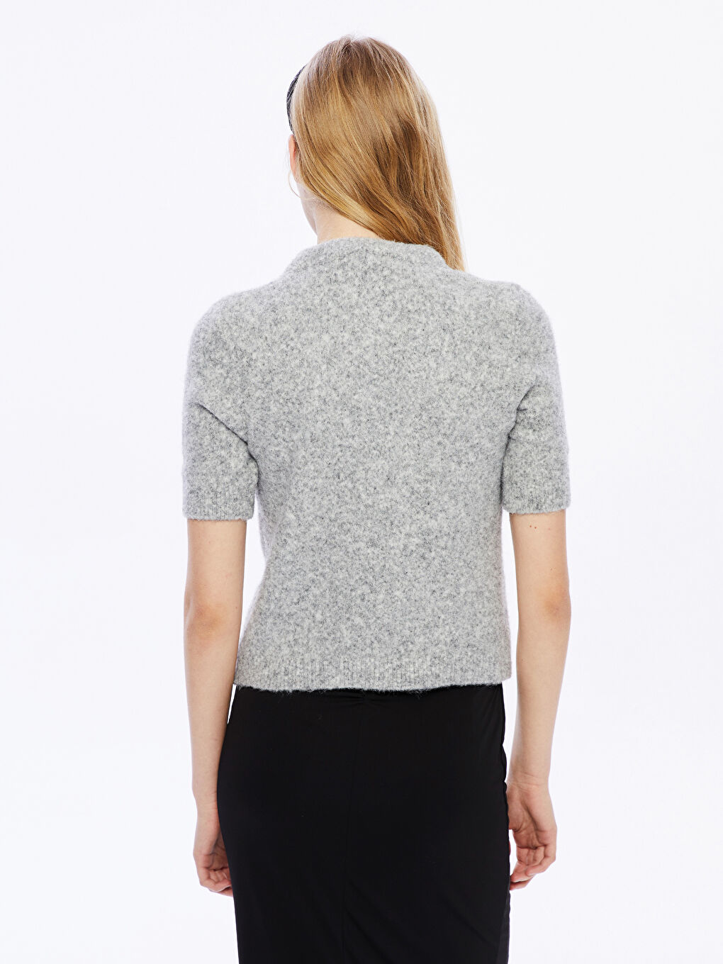 Gri Bisiklet Yaka Pelüş Kadın Triko Hırka-3