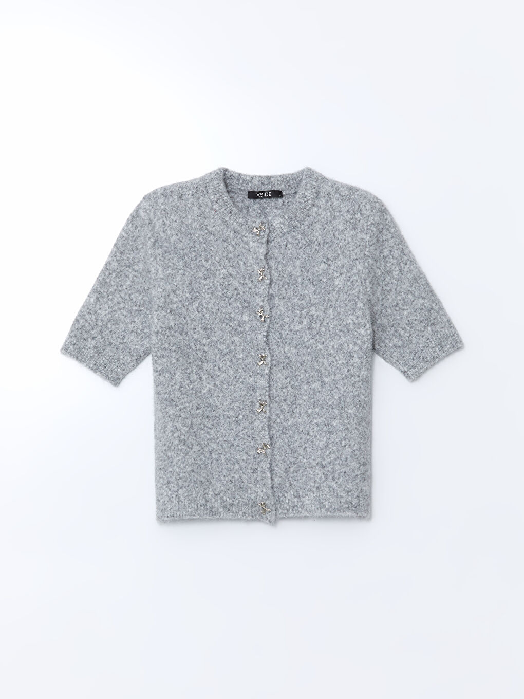 Gri Bisiklet Yaka Pelüş Kadın Triko Hırka-4