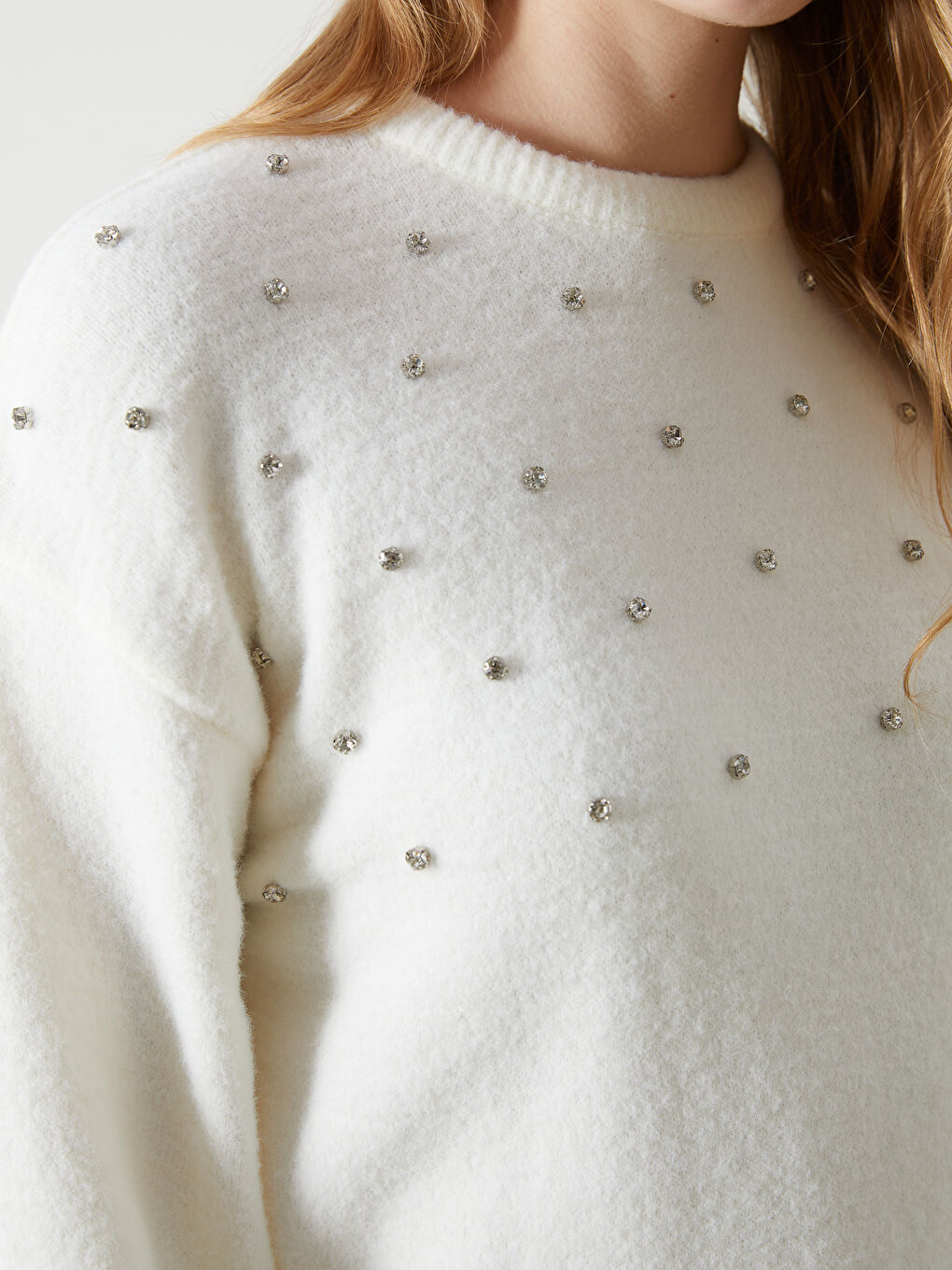 XSIDE Crew Neck Rhinestone Embellished Women's Knit Sweater -W4M721Z8-R9J