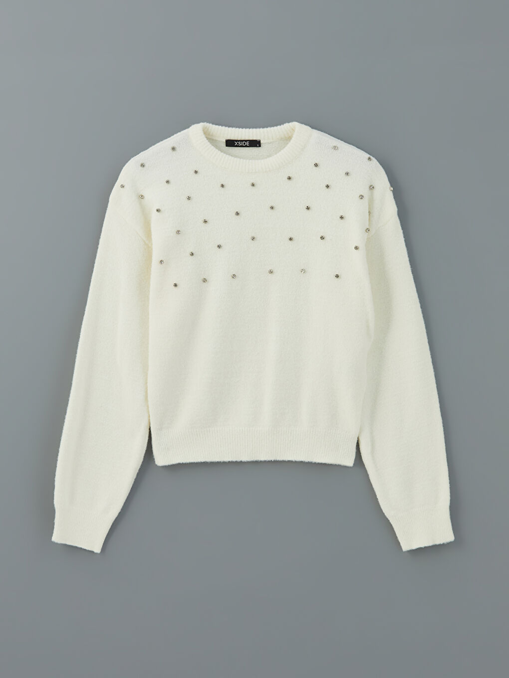 XSIDE Crew Neck Rhinestone Embellished Women's Knit Sweater -W4M721Z8-R9J