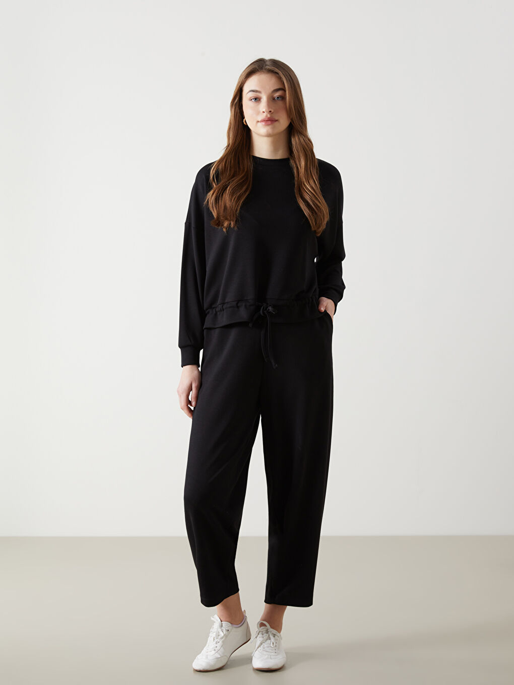 Siyah Beli Lastikli Kadın Eşofman Altı