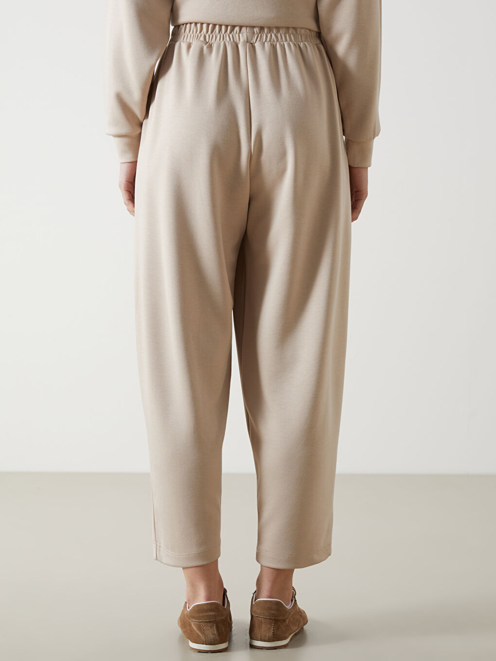 Ekru Beli Lastikli Kadın Eşofman Altı-3