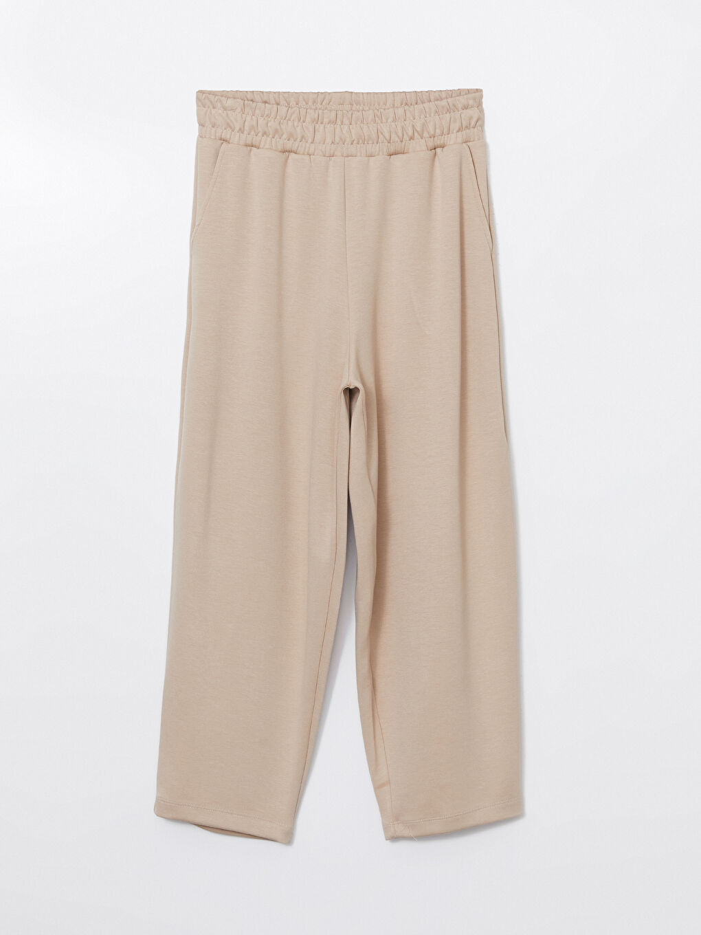 Ekru Beli Lastikli Kadın Eşofman Altı-4