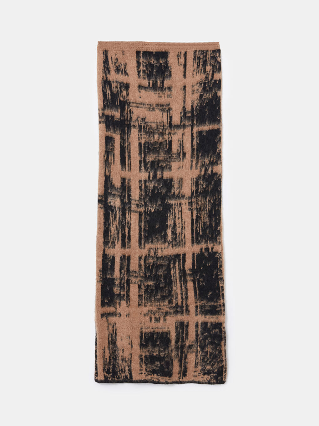 Kahverengi Beli Lastikli Desenli Kadın Triko Etek-5