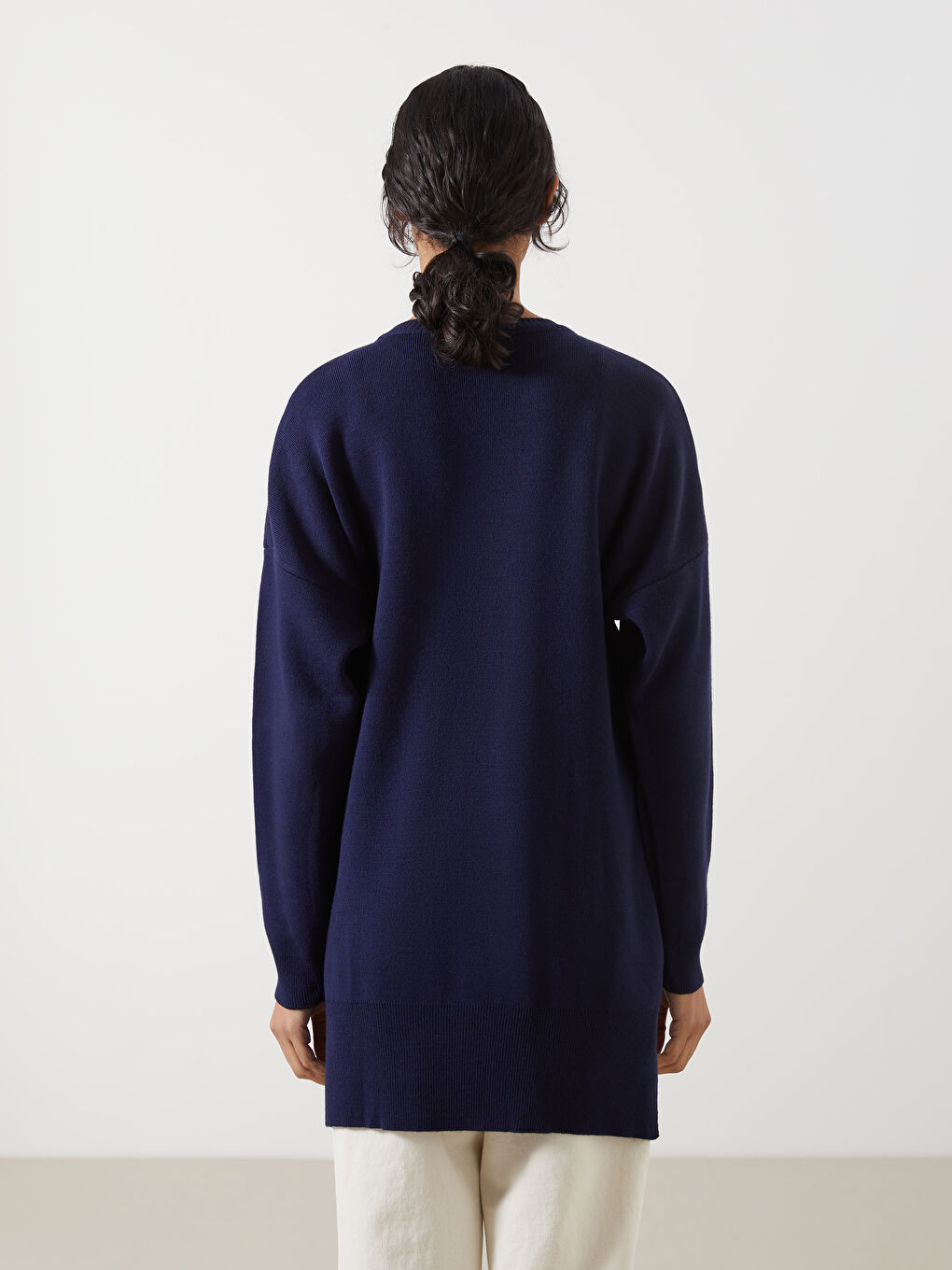 Lacivert Ayı Teddy Nakışlı Oversize Kadın Triko Tunik-3