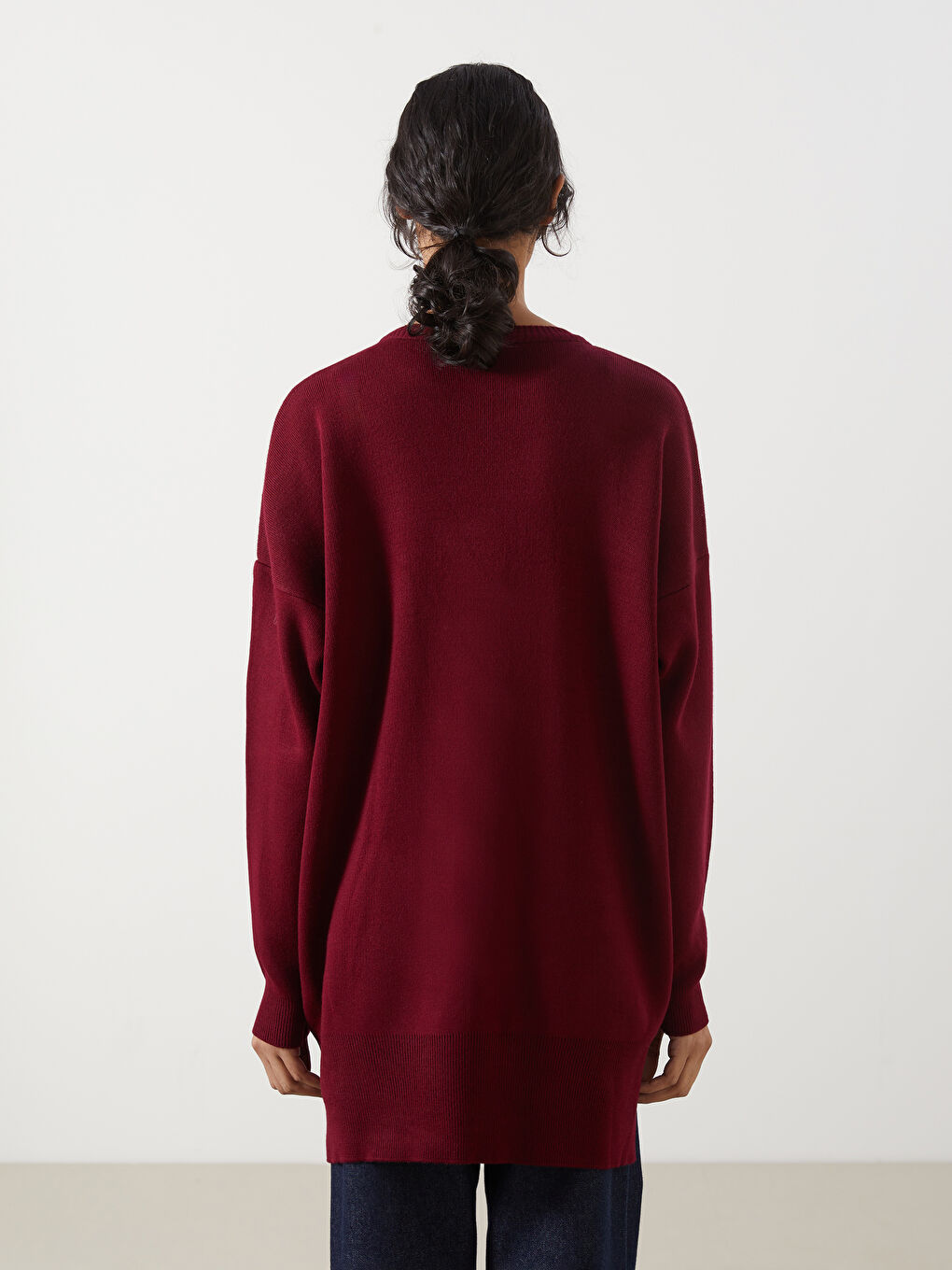 Bordo Ayı Teddy Nakışlı Oversize Kadın Triko Tunik-3
