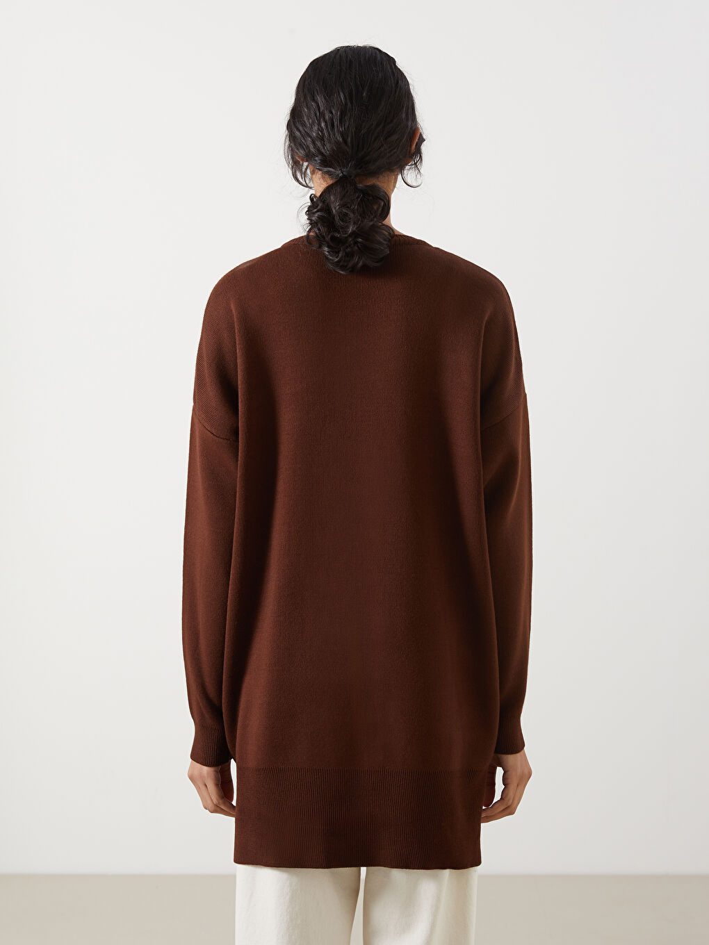 Kahverengi Ayı Teddy Nakışlı Oversize Kadın Triko Tunik-3