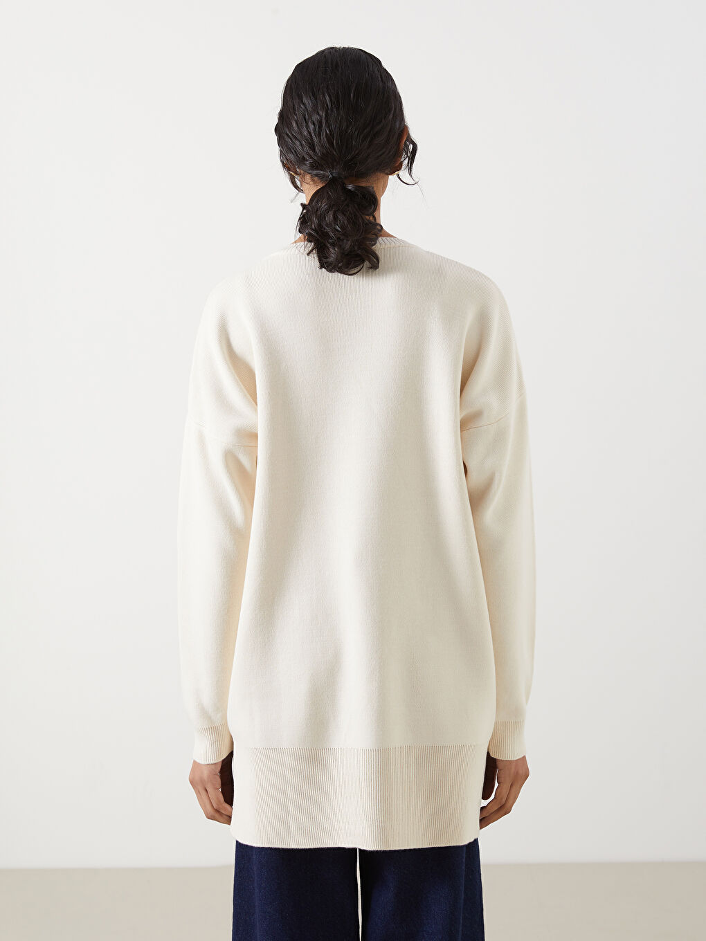 Ekru Ayı Teddy Nakışlı Oversize Kadın Triko Tunik-3