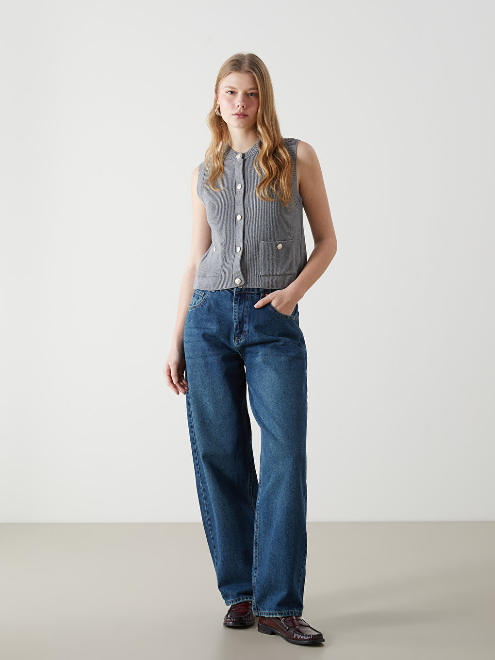 XSIDE High Waist Baggy Fit Women's Jeans -W4M740Z8-HXY