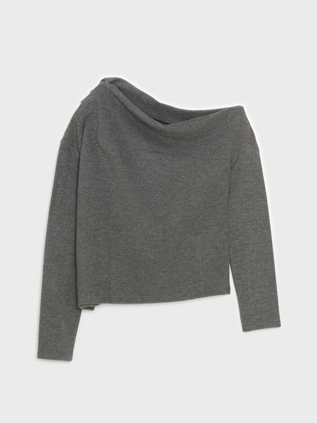 Gri Kayık Yaka Kadın Bluz-4