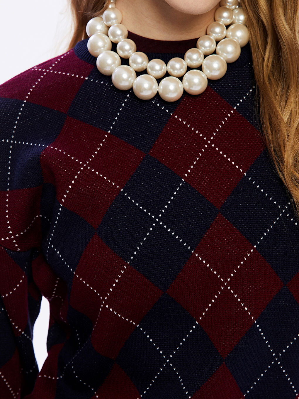 Bordo Bisiklet Yaka Taşlı Kadın Triko Kazak-2