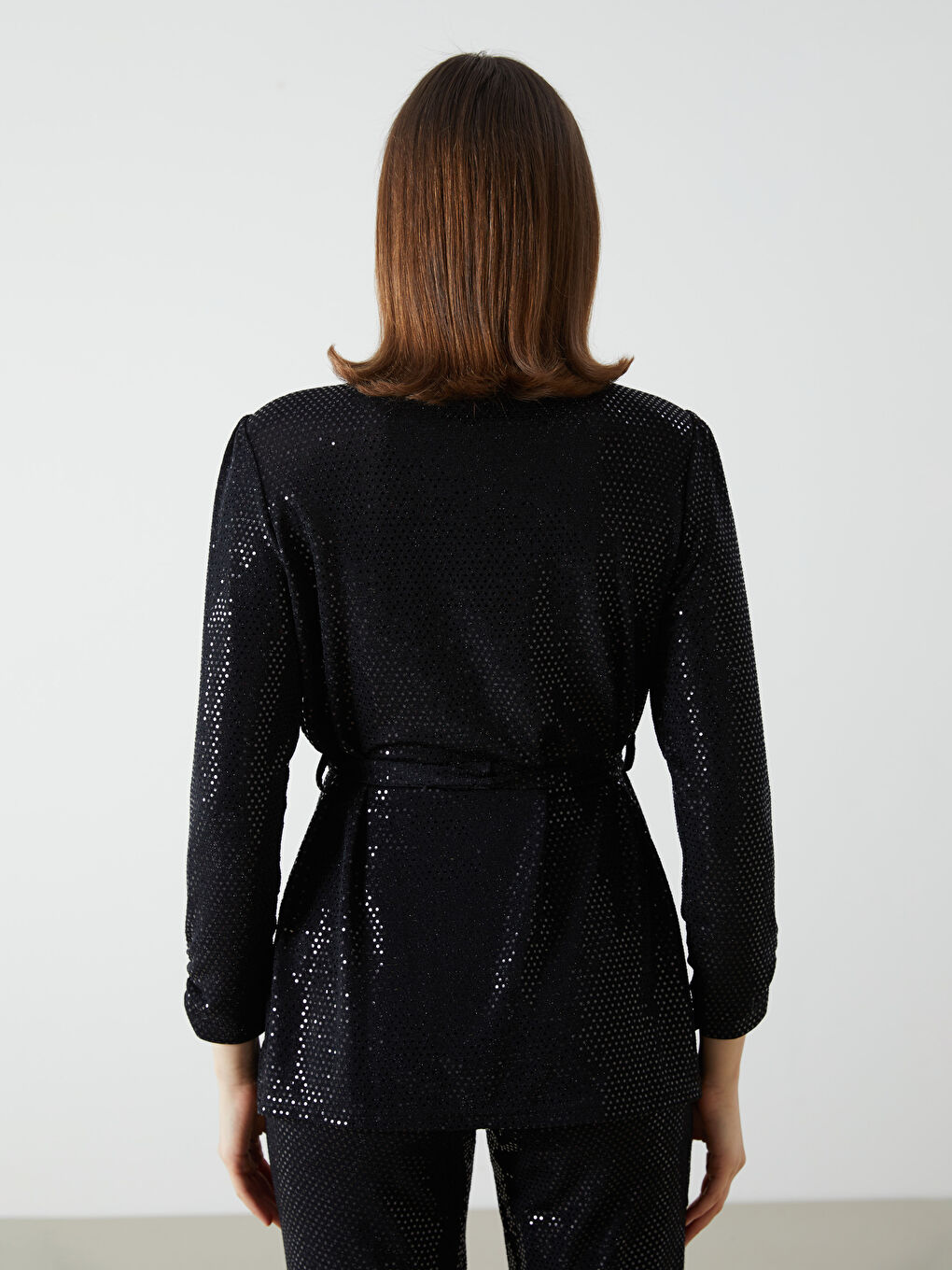 Siyah Gömlek Yaka Taşlı Kadın Ceket-3