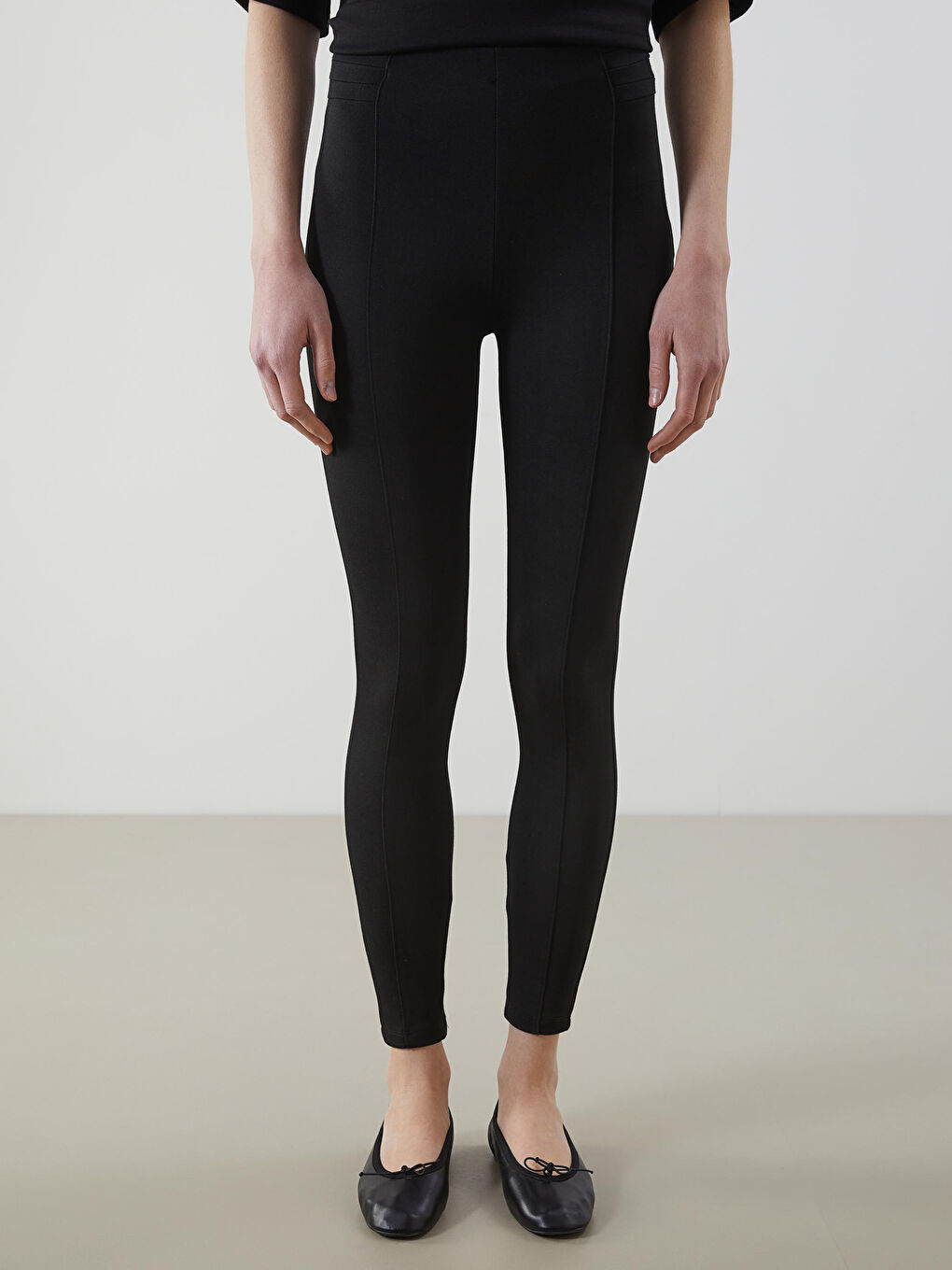 Siyah Beli Lastikli Kadın Tayt-1