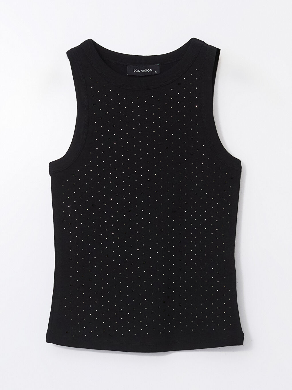 Siyah Bisiklet Yaka Parlak Taşlı Kadın Atlet-4