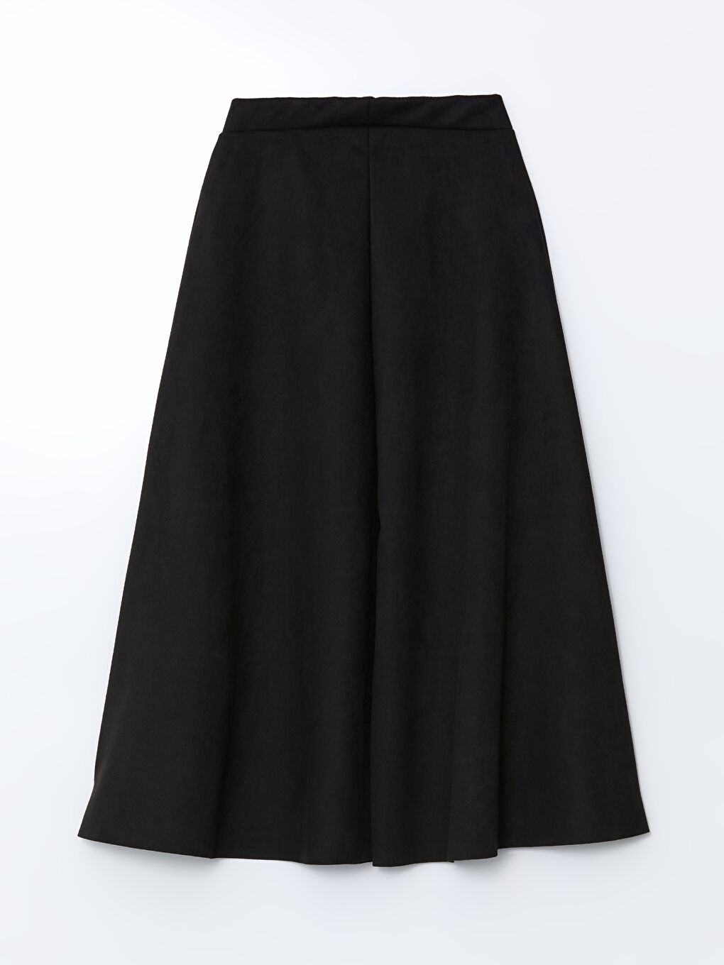 Siyah Beli Lastikli Süet Kadın Kloş Etek-5