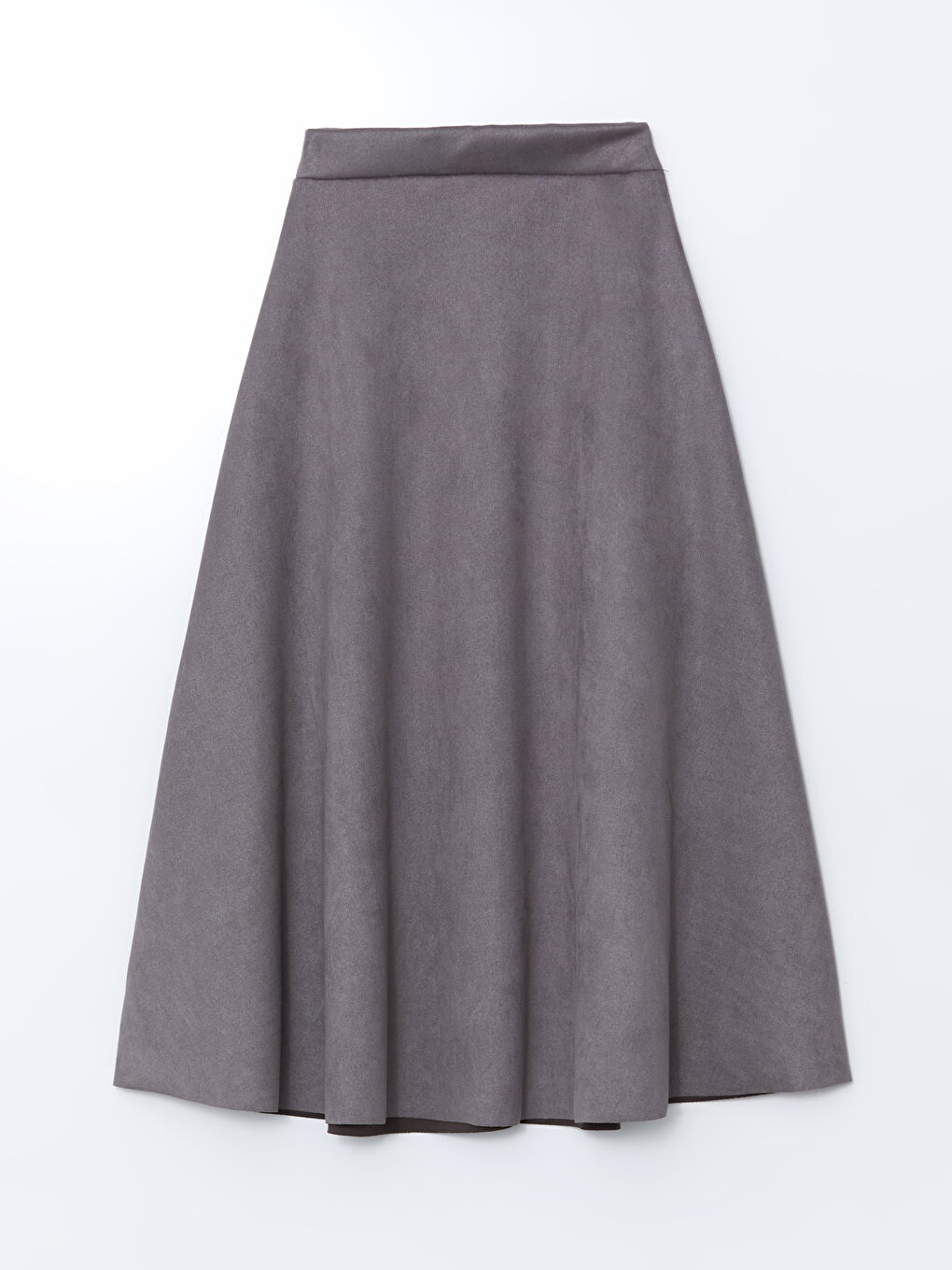 Gri Beli Lastikli Süet Kadın Kloş Etek-4