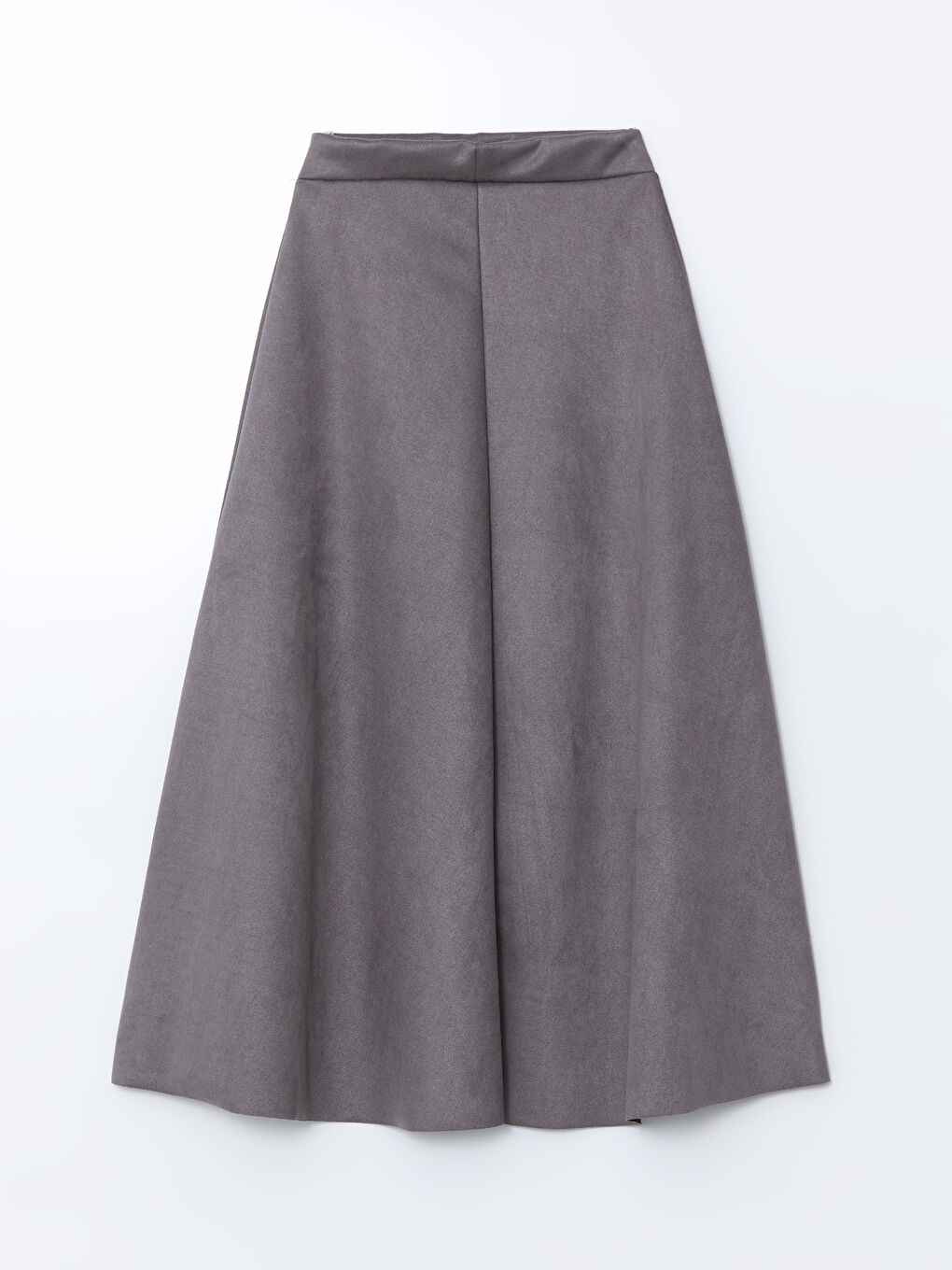 Gri Beli Lastikli Süet Kadın Kloş Etek-5