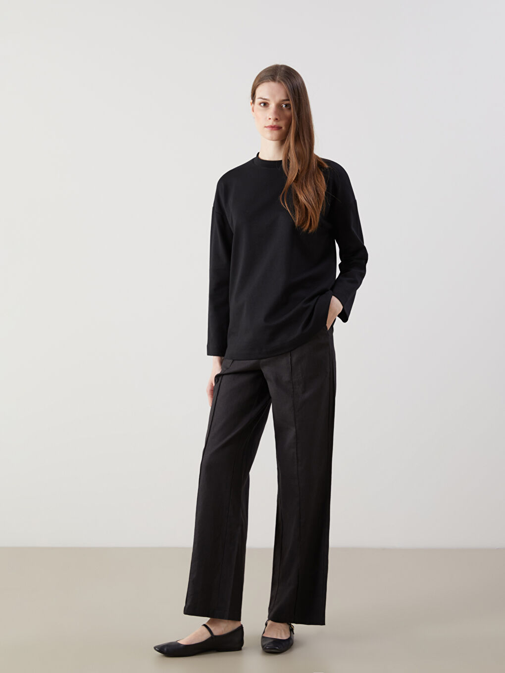 Siyah Dik Yaka Oversize Kadın Sweatshirt Tunik-1