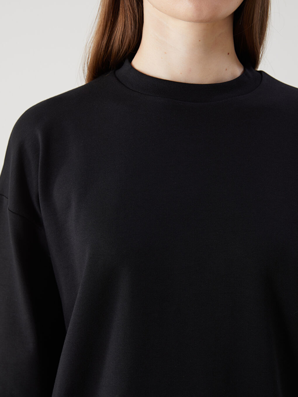 Siyah Dik Yaka Oversize Kadın Sweatshirt Tunik-2