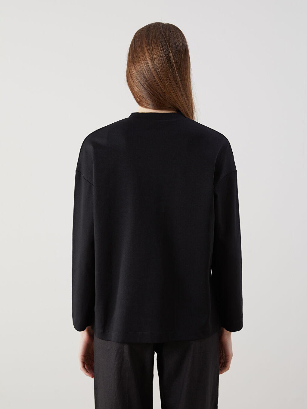 Siyah Dik Yaka Oversize Kadın Sweatshirt Tunik-3