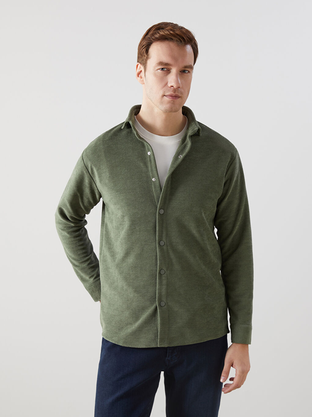 Yeşil Regular Fit Uzun Kollu Gabardin Erkek Gömlek