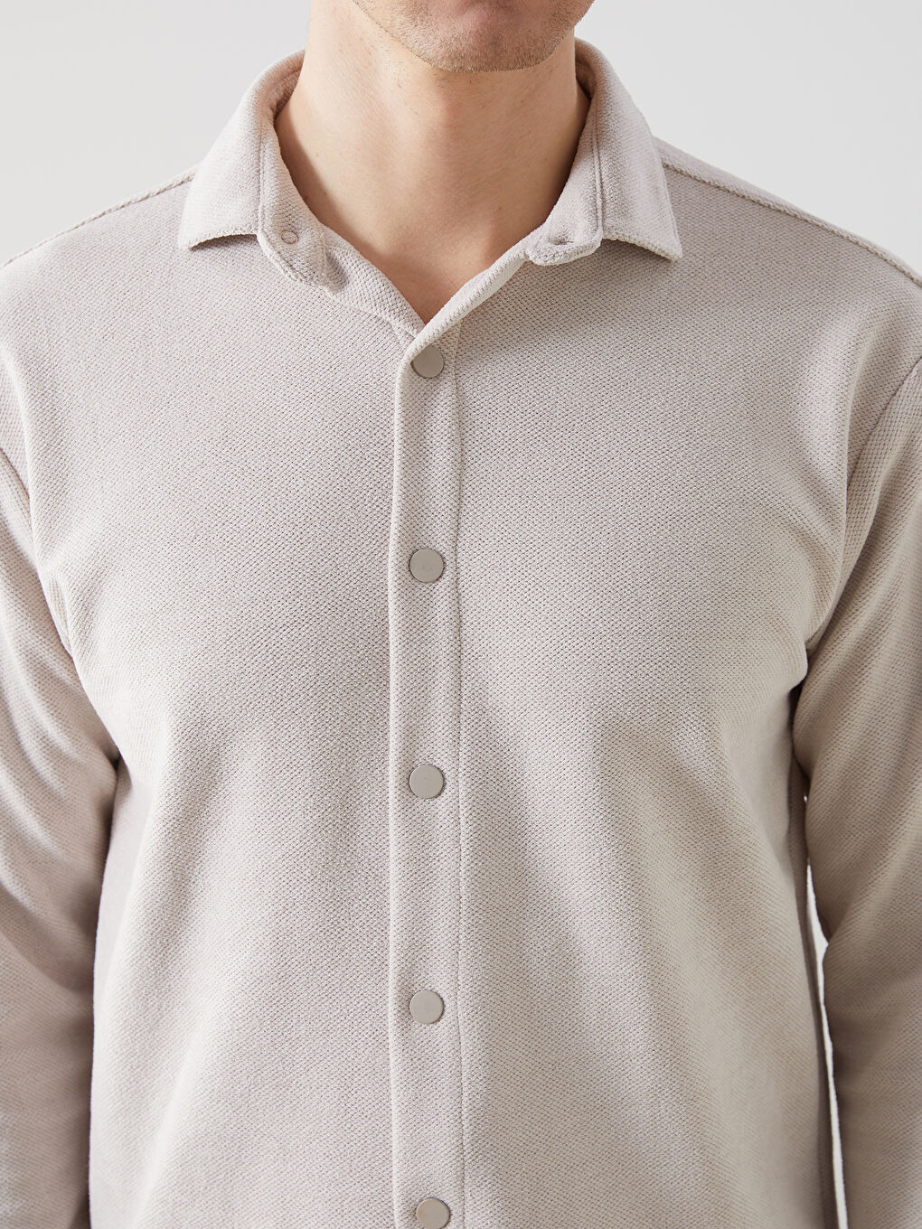 Bej Regular Fit Uzun Kollu Gabardin Erkek Gömlek-2