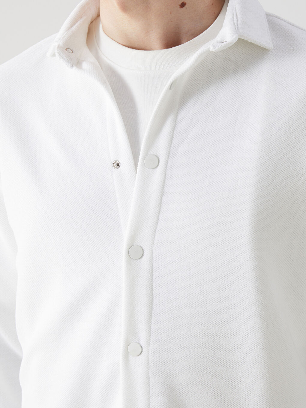 Beyaz Regular Fit Uzun Kollu Gabardin Erkek Gömlek-2