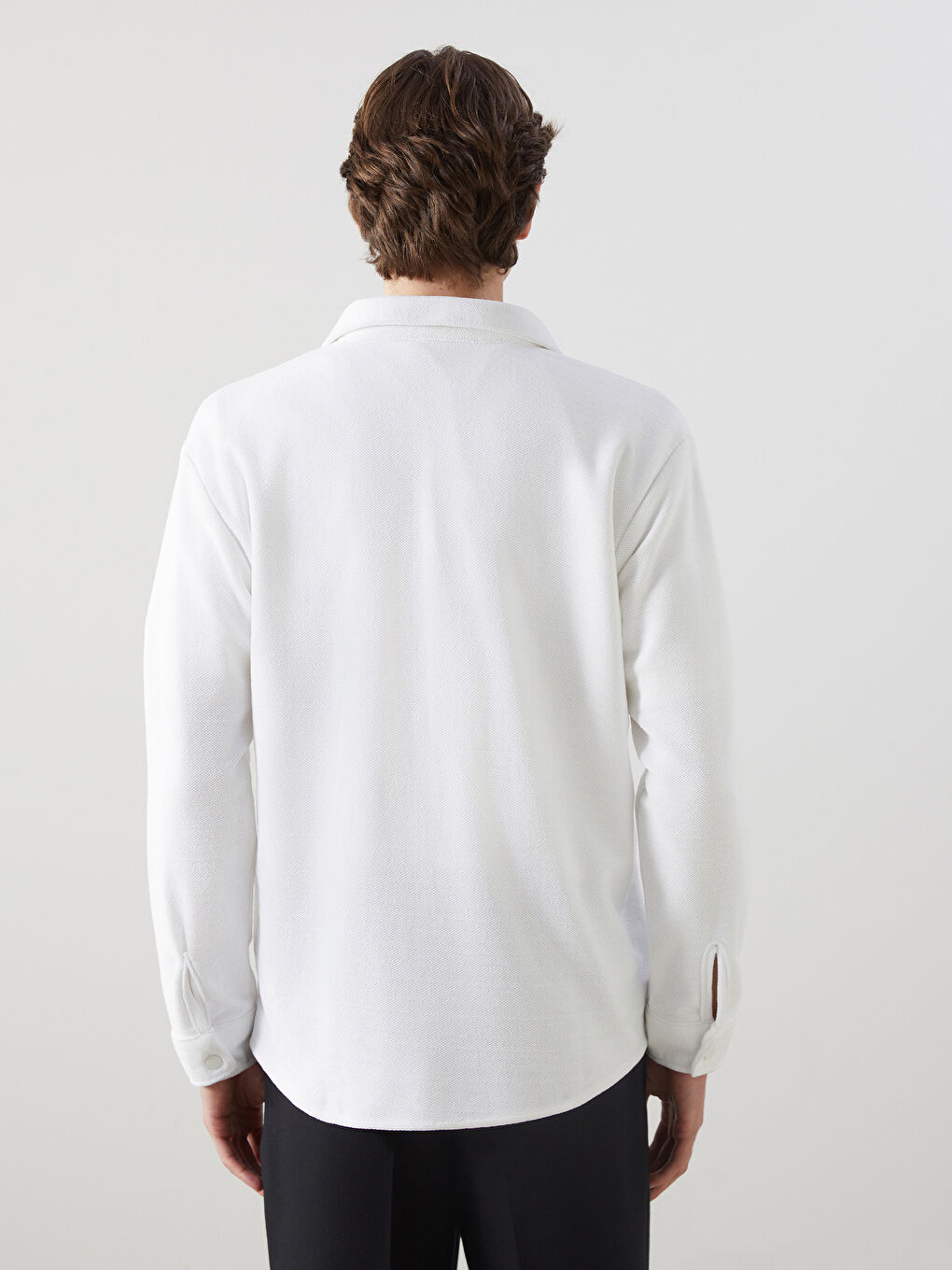 Beyaz Regular Fit Uzun Kollu Gabardin Erkek Gömlek-3