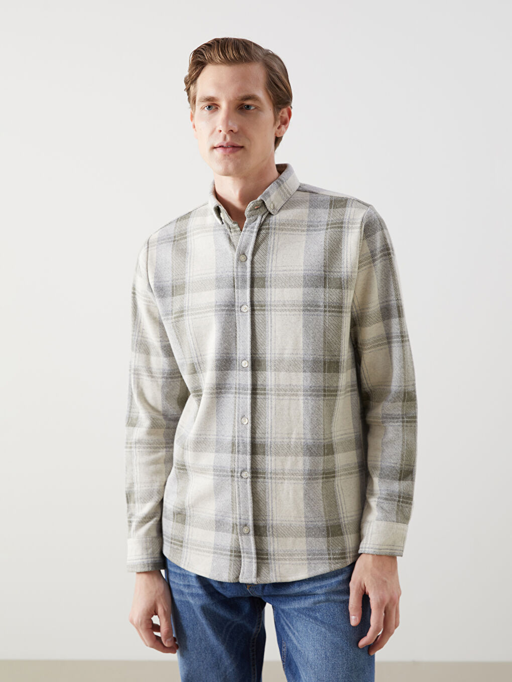 Yeşil Slim Fit Uzun Kollu Ekose Erkek Gömlek