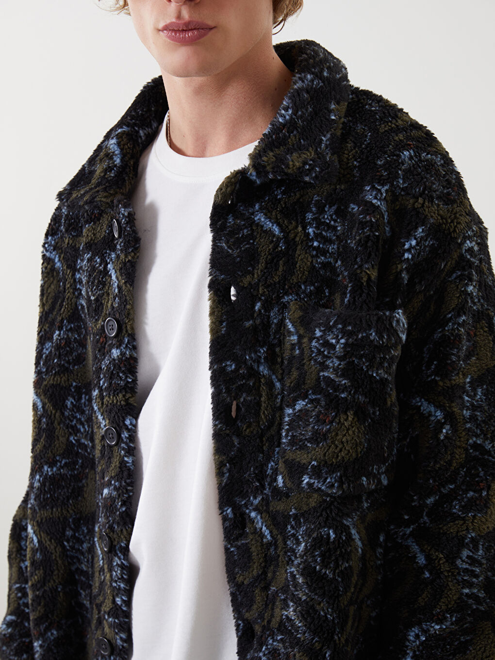 Haki Rahat Kalıp Uzun Kollu Pelüş Erkek Gömlek-2