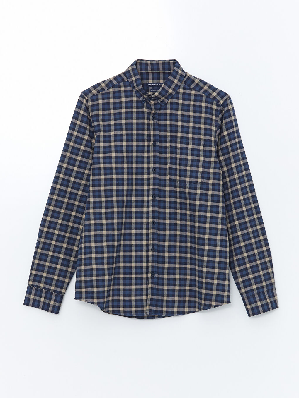 قميص رجالي كاروهات كم طويل بقصة عادية من قماش الجبردين-4