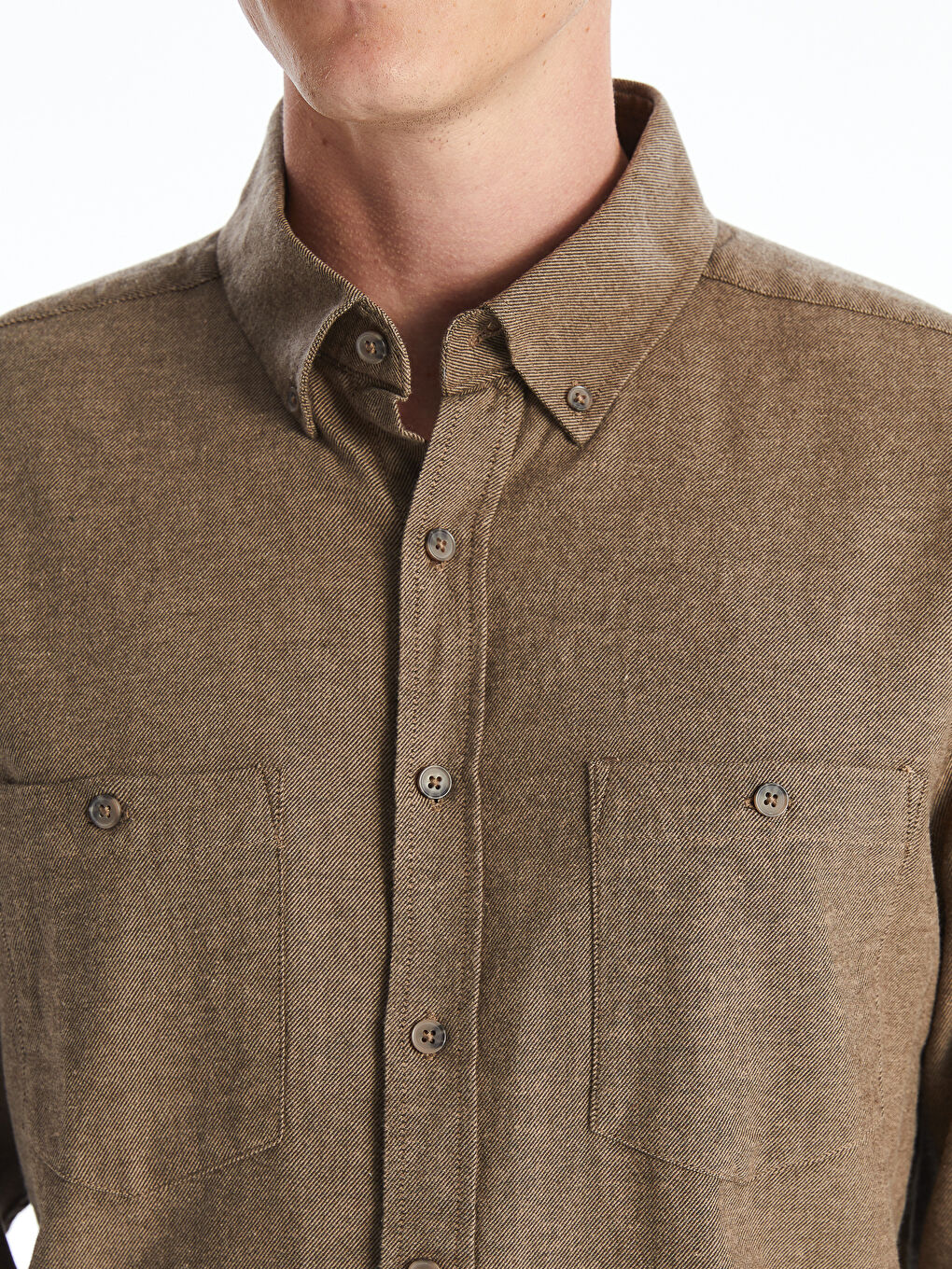 قميص رجالي بأكمام طويلة وقصة عادية من قماش الجبردين-3