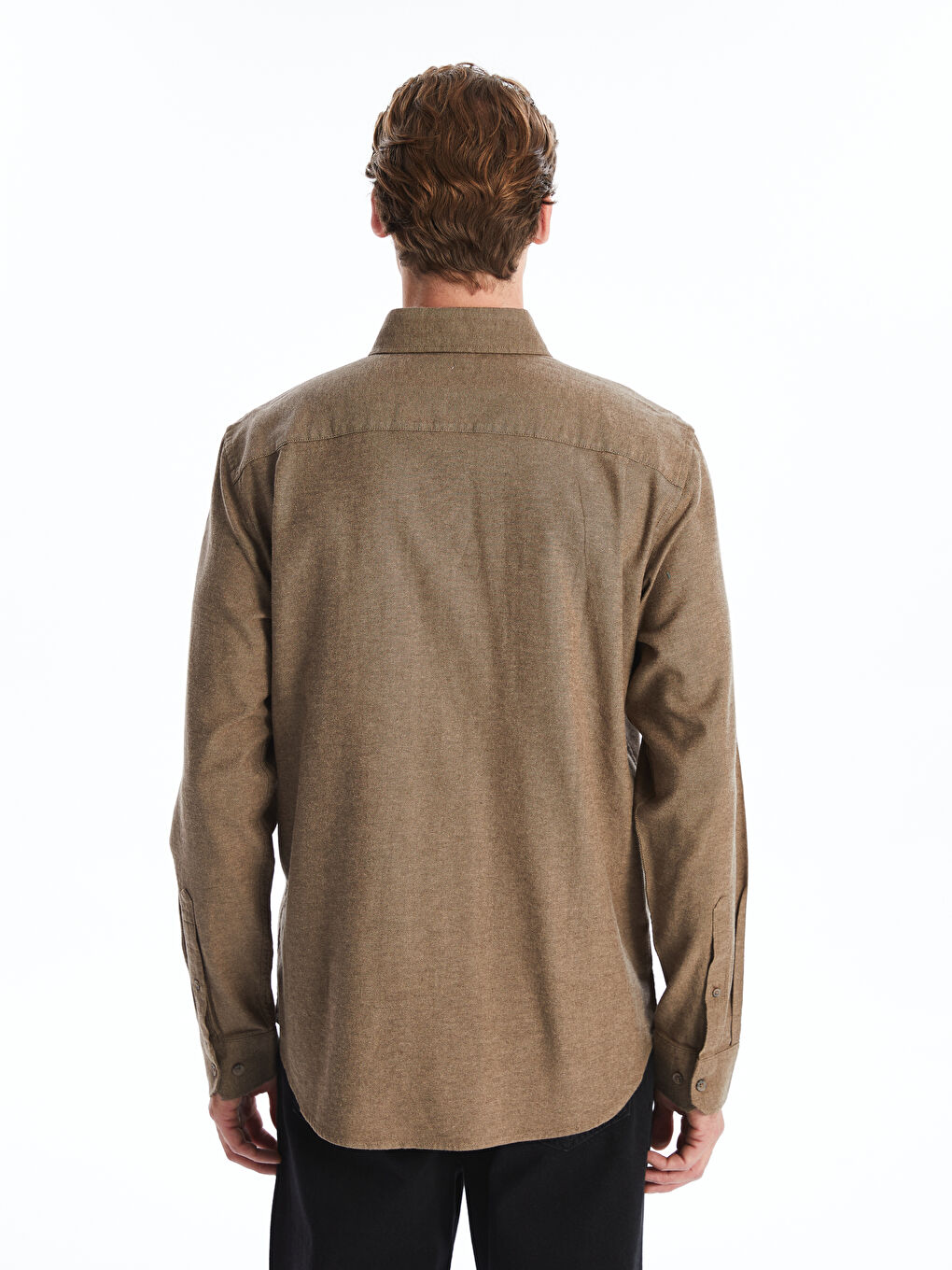 قميص رجالي بأكمام طويلة وقصة عادية من قماش الجبردين-4