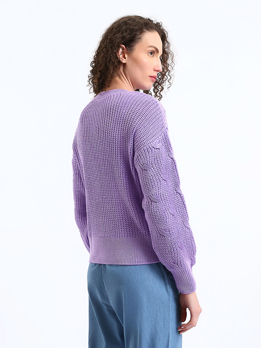 Crew Neck Self Patterned Long Sleeve Women's Knitwear Sweater-3