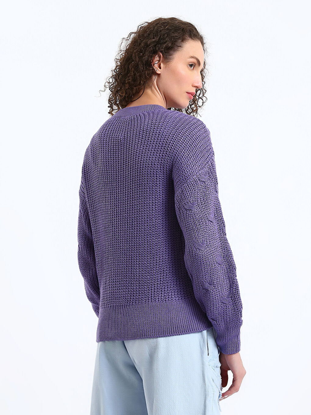 Crew Neck Self Patterned Long Sleeve Women's Knitwear Sweater-3