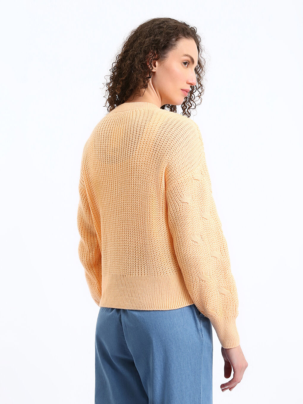 Crew Neck Self Patterned Long Sleeve Women's Knitwear Sweater-4