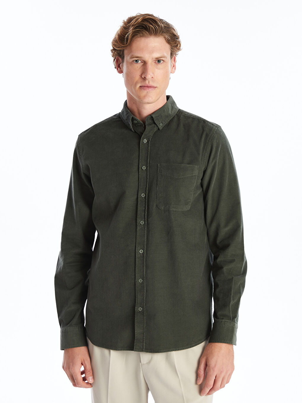 قميص مخمل كم طويل عادي للرجال