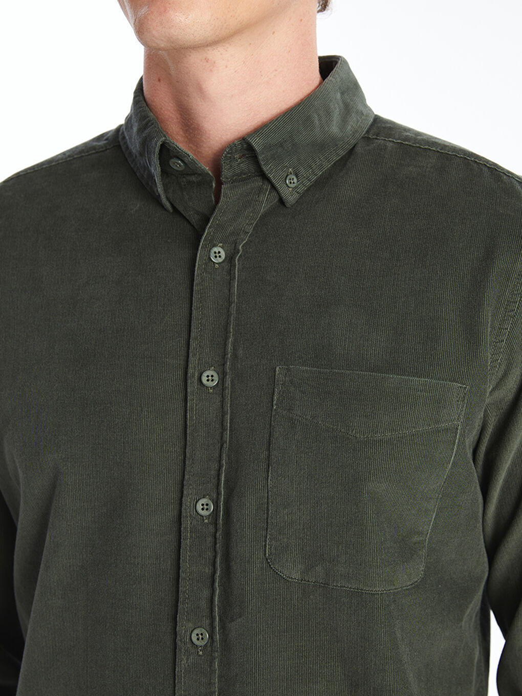 قميص مخمل كم طويل عادي للرجال-5