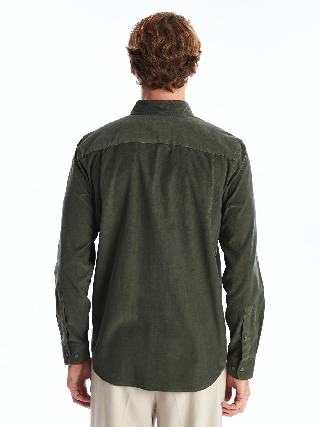 قميص مخمل كم طويل عادي للرجال-7