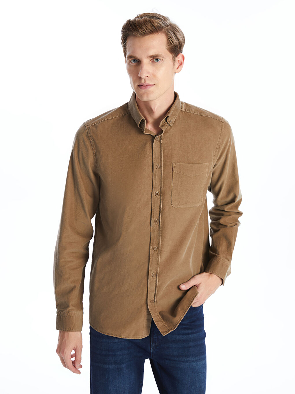 Regular Fit Long Sleeve Velvet Men's Shirt